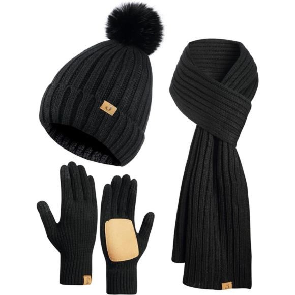 Winter Beanie Hat Scarf Glove Set with Pom Pom Neck Warmer Scarves for Women main image 6